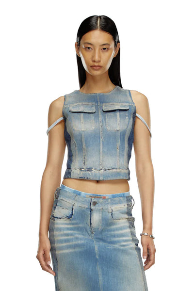 Top in peel-off denim and jersey