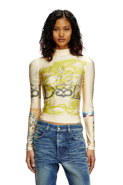 Turtleneck top with tattoo print